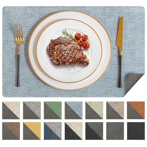 Romanstile Vinyl Placemats Set of 6, Reversible Faux Leather Wipeable Table Mats - color: Grey-sky Blue, size: PCS8