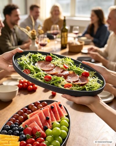 famiware Large Serving Platters Set of 3 Sizes - Oval, Matte Dark Charcoal - color: Matte Dark Charcoal