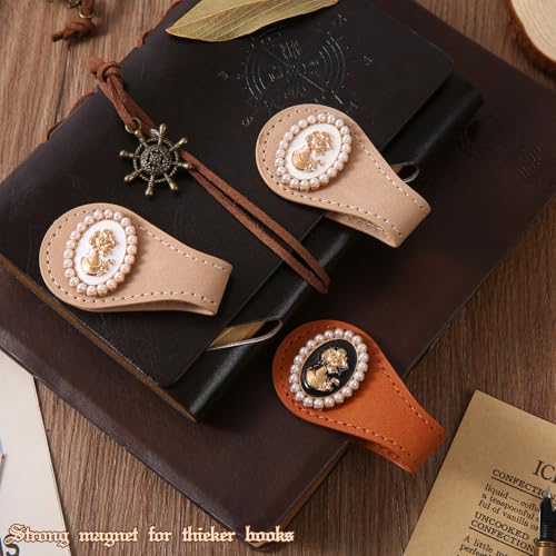 2PCS Vintage Magnetic Leather Bookmark, Leather Magnetic Bookmarks for Women, Magnetic PU Bookmarks Clip Book Accessories, Gold Portrait - style: Gold Portrait