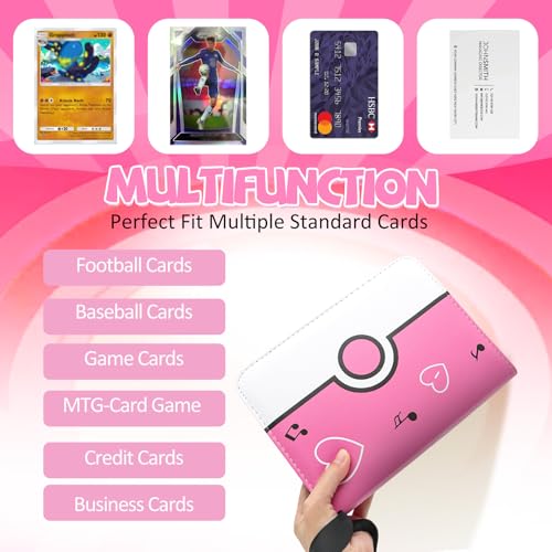 Collectible Trading Card Binder, 400 Pockets Card Holder with 50 Removable Sleeves, Portable Collection Binder Album Book Case Storage, Zipper Card Protective Sleeves for TCG, Sports Card - color: Sweet Pink