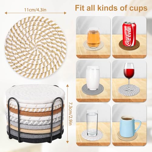 Billbotk 10 Pieces Coasters for Drinks, 10 Colors Absorbent Drink Coasters with Holder, Table Coaster Set for Home Decor, Apartment Decor Aesthetic, Living Room Essentials, 4.3 Inches - color: Gray & Brown