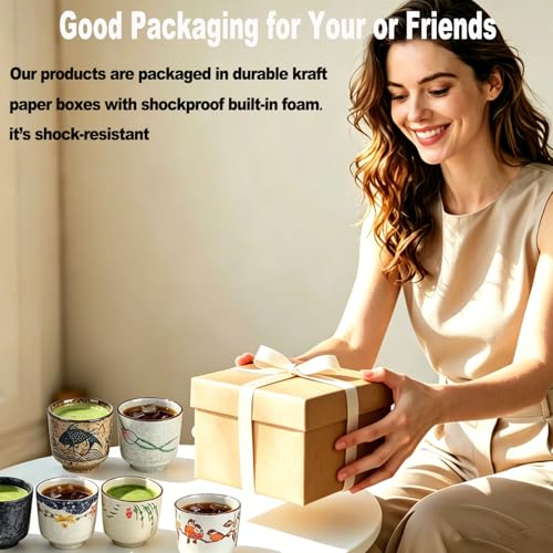 Japanese Tea Cups, 6 Pieces Small Size 6 Oz Ceramic Coffee Cup with Good Heat Retention, Handless Teacup Matcha Mug for Latte, Juice, Gift, Sake or Dessert Wine, Dishwasher Safe