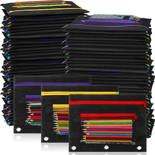 Zhehao 100 Pcs Classroom Binder Pencil Pouches, Novel Black, 2 Zipper - color: Novel Black, style: 2 Zipper