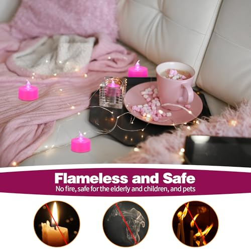 KOABY 12 Pack Pink Light Flameless Tea Lights, Pink Base, Last 100H+ - color: Pink Light, Pink Base, size: 12 Pack