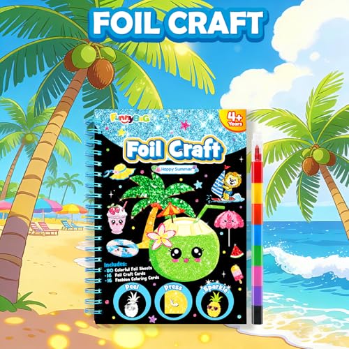 FUNNYB&G Foil Art Craft Kit for Kids, Sparkly Birthday Gift Toy for Kids - style: Summer