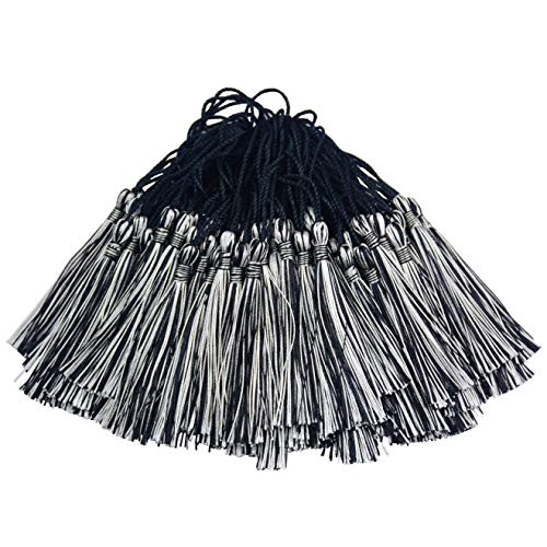 100Pcs 5 Inch Silky Bookmark Tassels for Jewelry, Souvenir(Black Silver) - color: Black&silver