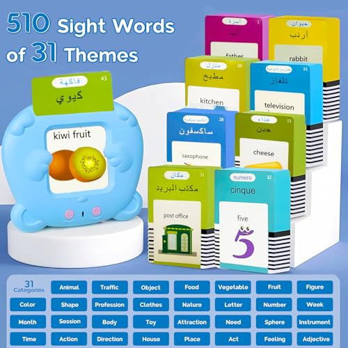 English Talking Flash Cards Bilingual for Kids - Arabic, Blue - color: Arabic, size: Blue