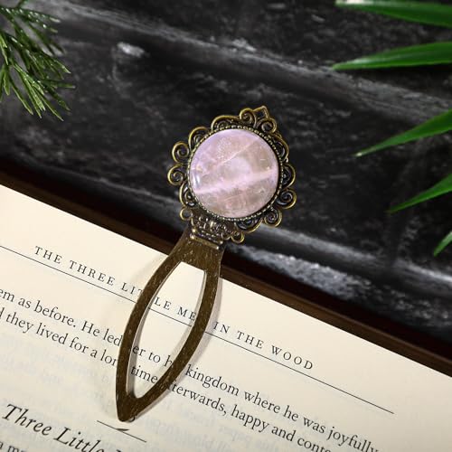 Vintage Rose Quartz Bookmark with Natural Crystal Stone - Fantasy Brass Metal Bookmarks for Reading Women, Men, Book Lovers, Girls and Teachers Book Marks(Rose Quartz) - color: Rose Quartz
