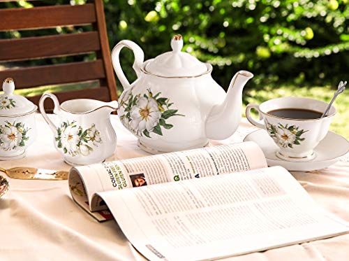 CHENP.HMC Porcelain Tea Cup Set 22-Piece Ceramic Coffee Tea Sets (Camellia) - color: White Green