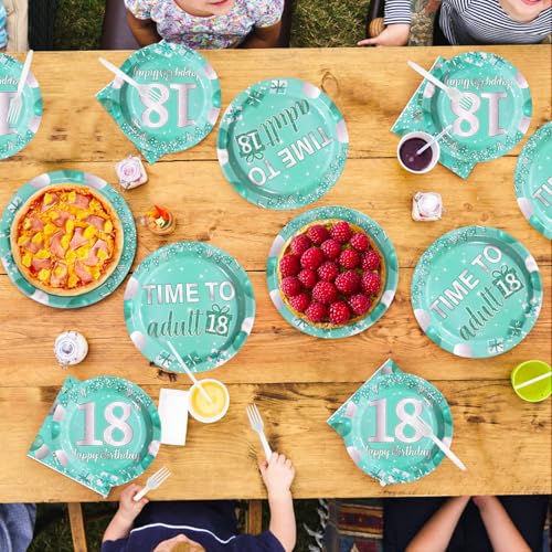 96Pcs Teal and Silver 18th Birthday Party Supplies, Serves 24 - style: Peacock Blue 18th Birthday