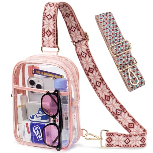 Clear Bag for Stadium Events, Clear Crossbody Sling Purse, 2 Straps - color: 1# Pink-b, style: Style 1