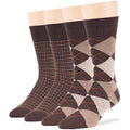7BIGSTARS Men Cotton Patterned Crew Dress Socks 4-6 Pack, L 9-12 - color: Khaki, Dark Brown (A100)