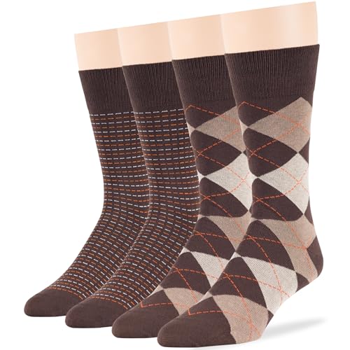 7BIGSTARS Men Cotton Patterned Crew Dress Socks 4-6 Pack, L 9-12 - color: Khaki, Dark Brown (A100)