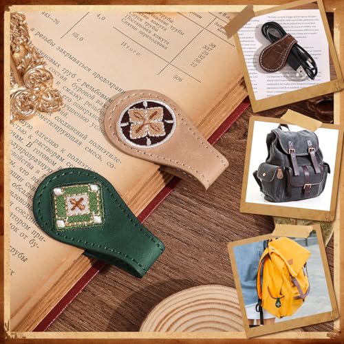 4PCS Vintage Magnetic Leather Bookmark, Leather Magnetic Bookmarks for Women, Magnetic PU Bookmarks Clip Book Accessories, Embroidery Pattern - style: Mixing Colors