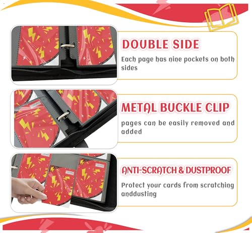 Trading Card Binder 9 Pocket,Card Binder 900 Pockets,Card Book Holder Cards with 50 Removable Sleeves,3-Ring Zip Design MTG/TCG/Sport Collectible Trading Card Albums Gifts for Boys and Girls (Red) - color: Red, size: Large