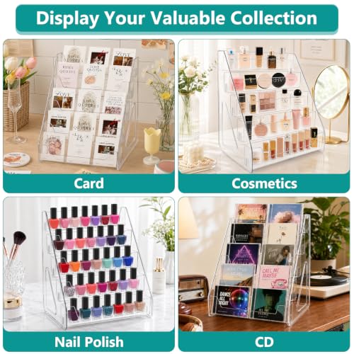 5 Tier Acrylic Card Display Stand，Baseball Basketball Trading Card Display Stand for PSA/ BGS /SGC Slabs, Snap-On Assembly