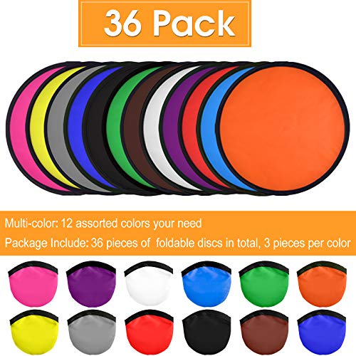 Mototo 36 Pieces Foldable Flying Disc Fans with Bag Folding Pocket Toy Set for Kids Fun Birthday Party Favors Summer Outdoor Activity Game Halloween Christmas, 12 Colors - color: Colorful 3