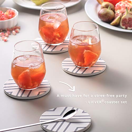 LIFVER 6 Piece Absorbent Stone Coaster Set with Holder, Ceramic Drink Coasters, 4 Inch Farmhouse Coasters with Cork Base, Ideal Gift for Housewarming - color: Grey Line, size: 6 Pack
