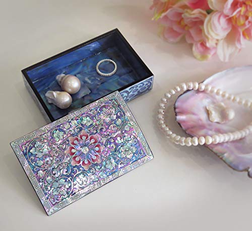 MADDesign Mother of Pearl Trinket Jewelry Box Keepsake Pink Floral