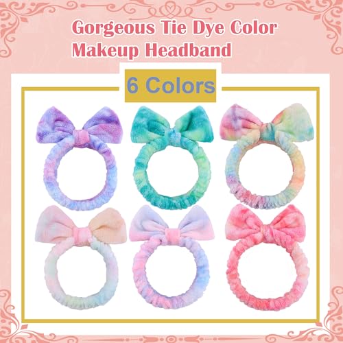 WSYUB Skincare Headband, 6pcs, Tie Dye Color, Soft Coral Fleece, Elastic, Washable, Reusable, For Women, Girls, Facial Makeup, Shower, Exercise, Party Gift - color: Gradient Purple,Pink, White,Green, Candy and Light Purple