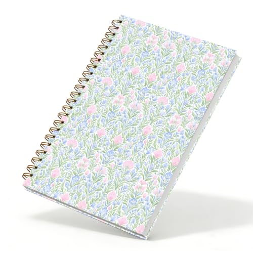 Qykwz Pink and Blue Floral Grandmillennial Spiral Notebook 5.5x8.3 - color: Color_P