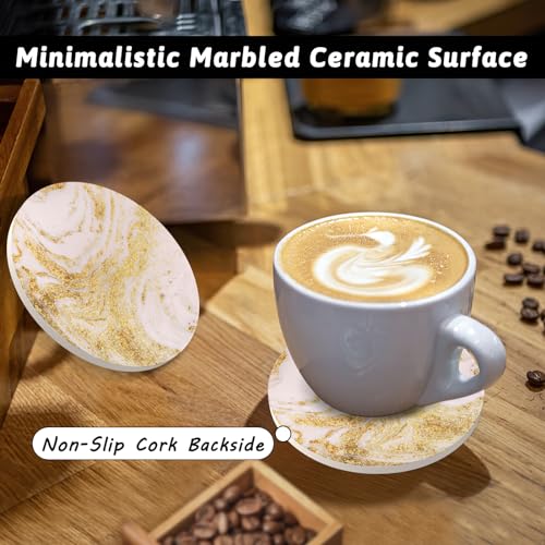 Coaster Set of 4, Ceramic Drink Coasters with Holder, 4 Inch Round (R&G) - style: 4 coasters Style G
