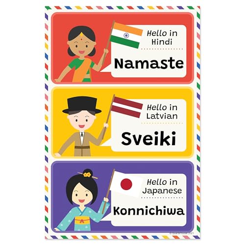 Quarterhouse 7 Poster Hello in 21 Languages Classroom Set - color: Hello in 21 Languages