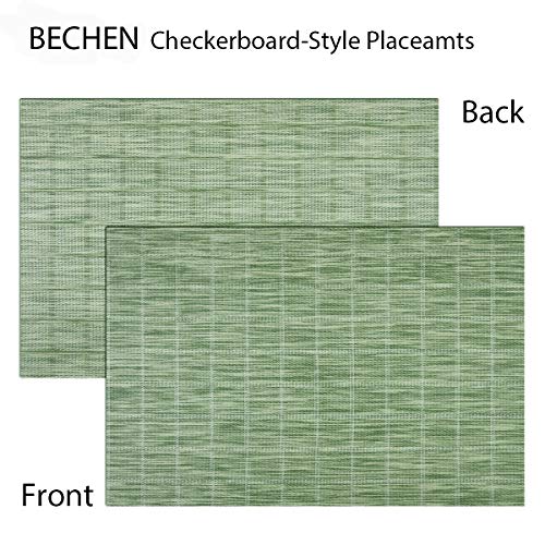 Woven Placemats Set of 4 Vinyl Heat-Resistant Table Mats Washable Kitchen Placemats for Dining Room (Grass Green) - color: Checkered: Green, size: 4 Placemats