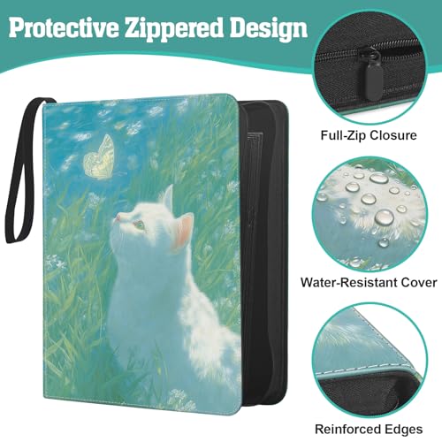 Top Loader Binder, 9 Pocket Holds 360 Top Loaders, Side-Loading Full-Zip Binder with Water-Resistant PU Cover for 3" x 4" Toploaders, TCG, MTG & Sports Cards, Blue Butterfly Cat - color: Blue Butterfly Cat