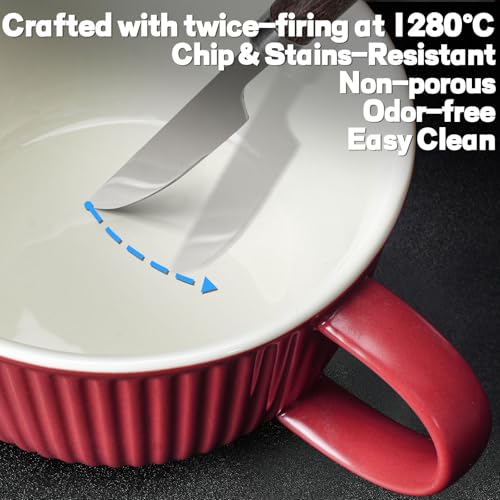 Artena 38 oz Soup Bowls with Handles, Lids, Spoons & Chopsticks – 6 Inch Large Microwave Safe Ceramic Ramen Bowls, Soup Mugs & Cereal Bowls for Instant Noodles, Oatmeal, Meal Prep (Red-Set of 2) - color: Red-Set of 2
