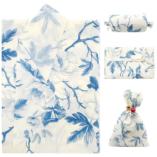 Benvo Floral Tissue Paper 20x29 Inch - 20 Sheets Decoupage Craft Paper for Gift Wrapping, Flower DIY Art Projects, Spring Wedding, Birthday & Baby Shower Decorations(Style M) - color: Blue Peony New