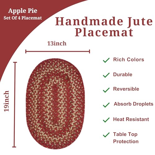 Homespice Apple Pie Jute Braided Placemats, Oval 13x19 Set of 4 - color: Apple Pie