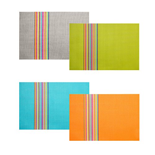 SHACOS Placemats Set of 4 Colorful Woven Vinyl Place Mats for Dining Table Reversible PVC Heat Resistant Table Mats (4, Multicolor) - color: Multicolor, size: Set of 4
