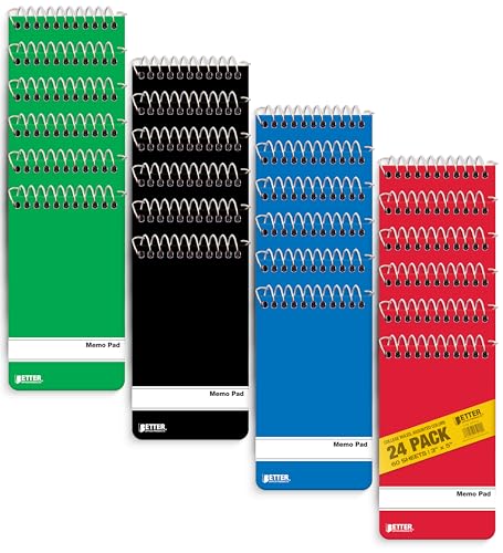 Better Office Products Memo Pads, 24 Pack 3x5 inches, 60 Sheets, College Rule, Assorted Solid Colors, Memo Pad & 3x5 Notebook for Notes, Writing, Office & School Use