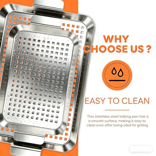 2pcs Grill pan for outdoor grill: Stainless steel Grill topper for outdoor grill - easy clean grill topper suitable for camping, picnic, party (large) - size: large and large