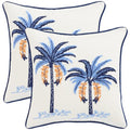 Embroidered Throw Pillow Covers 18x18 Pack of 2 Blue Palm Tree - color: Blue Palm Tree