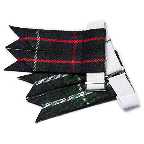 Kilt Flashes for Men with Heavy Buckle Adjusters, Plain & Tartan Kilt Sock Flashes. - color: Mackenzie 009flbu