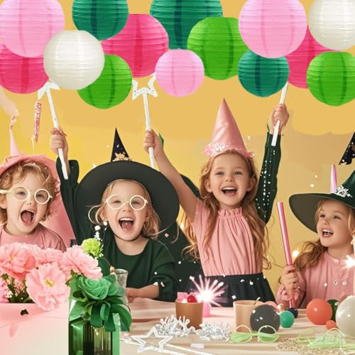 Pink Green Paper Lanterns Decorative 15pcs Party Hanging Decorations for Party Birthday Bachelorette Wedding Birthday Baby Shower Summer Themed Party Anniversary Green Pink White Room Decor - color: Hot Pink,pink,grass Green,chistmas Green,white