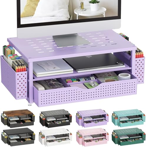 gianotter Monitor Stand with Drawer and 2 Pen Holders - color: Purple