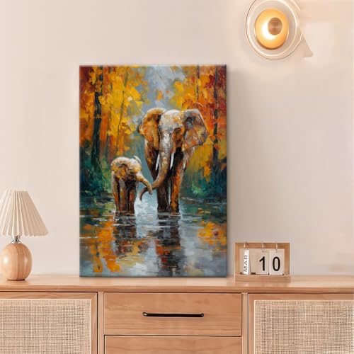 Elephant Wall Art Forest Canvas Wall Decor Pictures Paintings Prints Artwork Framed Decorations For Bathroom Bedroom Living Room Office Gifts 16" x 24" - color: Elephant, size: 24"L x 16"W