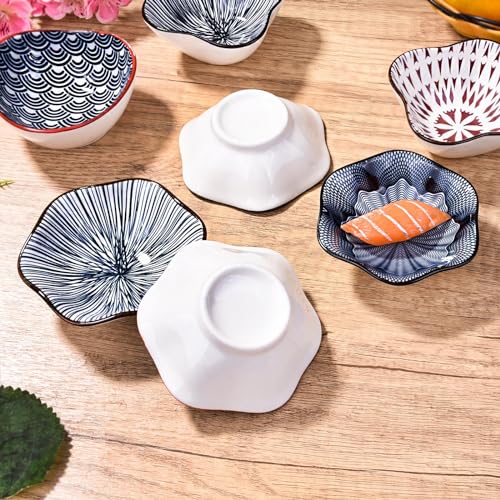 Porcelain Soy Sauce Dish Set of 4, 4.1'' Black Ceramic Small Dipping Bowls