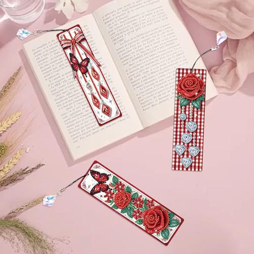 Tontut 3pcs Diamond Art Painting Kit Bookmark, Bow Rose Exquisite General DIY Bookmark, Lightweight and Durable, Suitable for Reading Lovers - color: bow tie