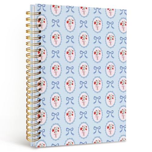 MOFUYU Blue Bow Spiral Notebook for Women,Cute Notebooks for School - color: Strawberry(pink)
