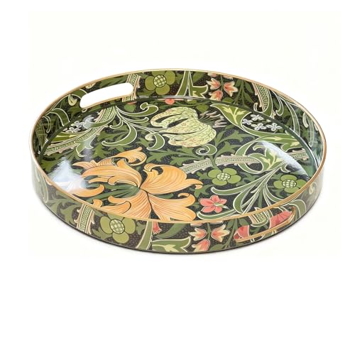 13 Inch Round Serving Tray with Handles,Modern Ottoman Coffee Table Tray - color: Round Tray-morris Dark Green