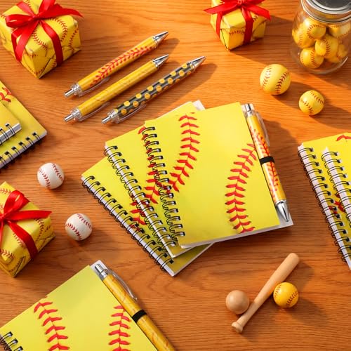 Resurhang 12 Sets Yellow Softball Notebook Gifts 5.5 x 4.3'' Softball Spiral Notebook Ballpoint Pens for Coaching Supplies Coach Gifts Team Party Players Sports Lover - style: Yellow Football