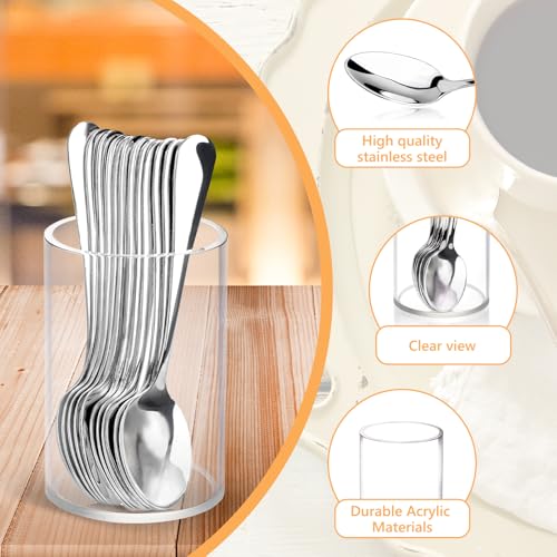 12 Pcs Mini Coffee Spoons with Holder 4.7 inch Demitasse Espresso Stainless Steel Spoon Tea Spoons set of 6 with Acrylic Cylinder Holder Small Coffee Spoon Silver for Cafe Bar Tea Party Home - color: Silver