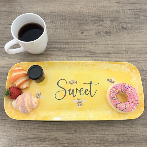 UPware Sweet Bee Melamine Serving Tray, 15 x 6.5 Inch Rectangular Serving Platter, BPA Free Food Tray for Party Entertaining - color: Sweet Bee