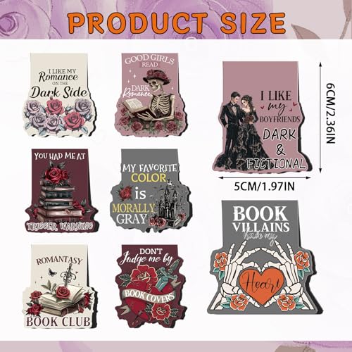 Wxiben Dark Romance Magnetic Bookmark - 8 PCS Gothic Magnetic Bookmarks Skeleton Flower Book Mark Magnets Romantasy Page Marker Clip Gift for for Women Girls Dark Romance Reader Students Teachers - style: Dark Romance