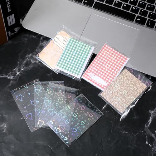 100 Pcs Photocard Sleeves Love Heart-Shape Laser Flashing Card Sleeves Trading Cards Sleeve Holographic Foil Protective Cover Foil Card Protective Sleeve 65x90mm