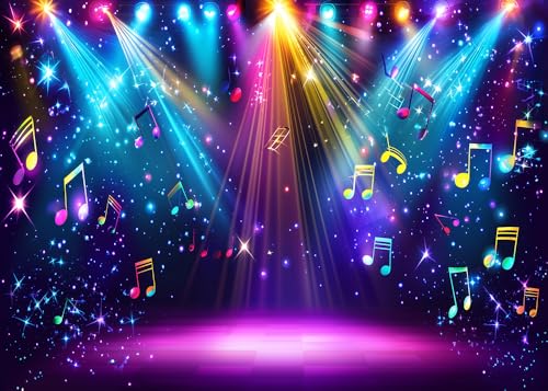 CHAIYA 7x5ft Rainbow Stage Photography Backdrop1980s Colorful Disco Backdrop Rock Music Glow Neon Dance Birthday Party Banner Backdrop